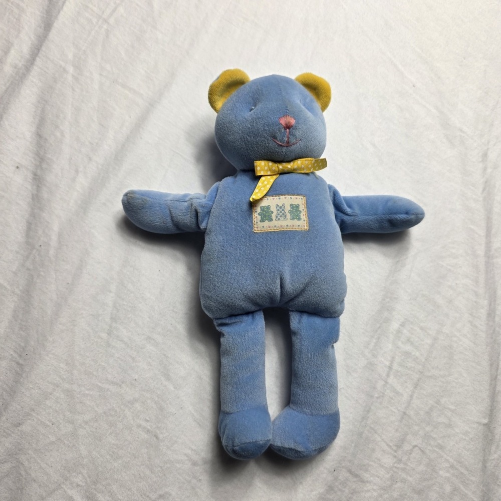 starting out blue bear plush stuffed animal rattle yellow polka dot bow